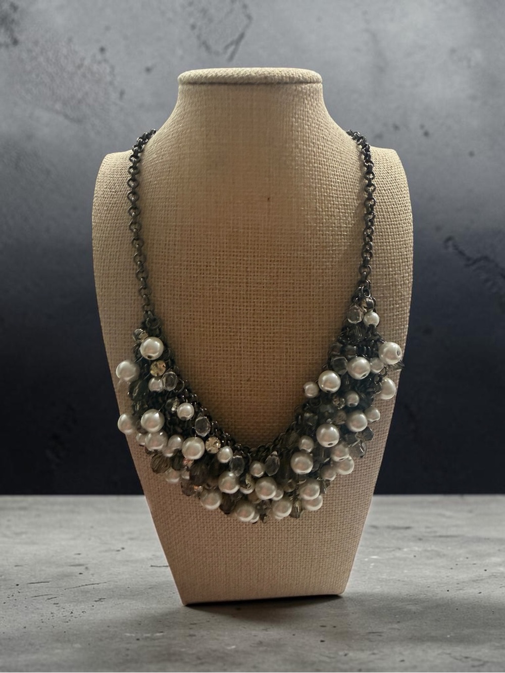 Cluster Pearl Statement Necklace - White Pearls
